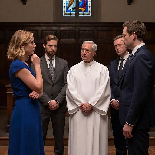 Dim Parlor: Woman Surrounded by Men