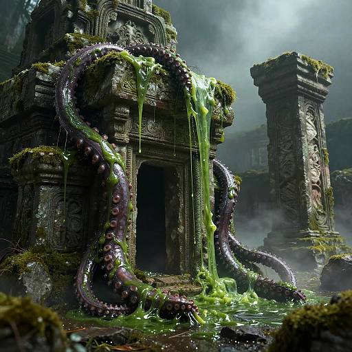 Slime Tentacles Enveloping Ancient Ruins