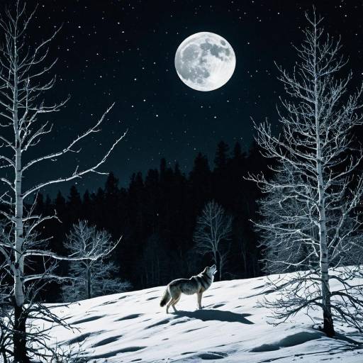 Wolf Howling at Full Moon on Snowy Ridge
