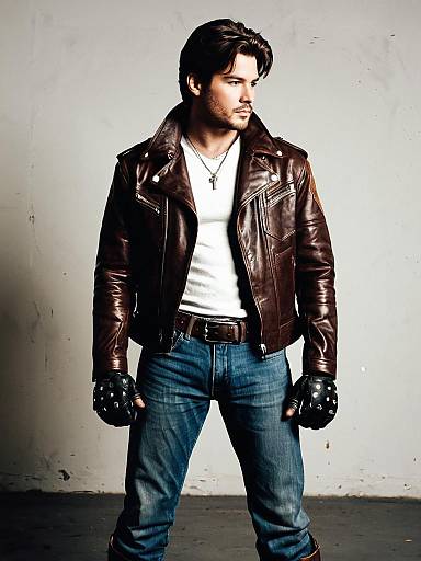 Man in Brown Leather Jacket and Fingerless Gloves