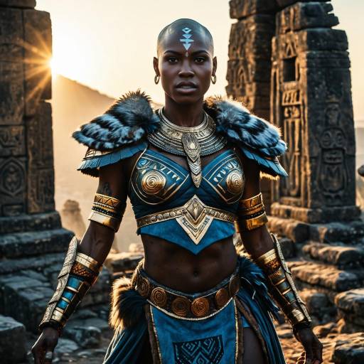 African Warrior Woman in Ancient Ruins