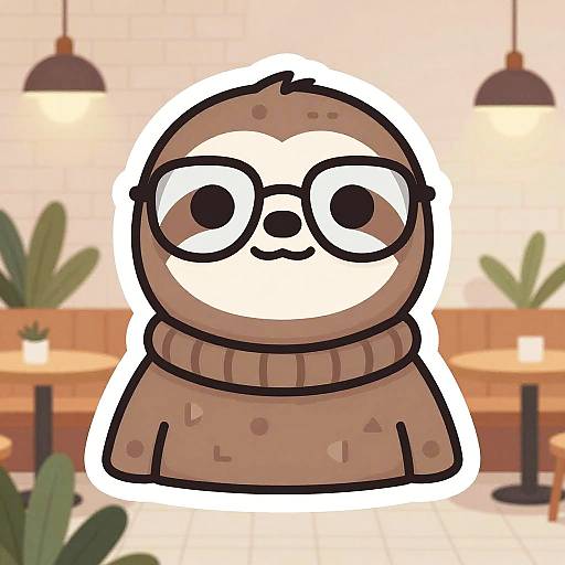Hipster Sloth Mascot in Trendy Cafe