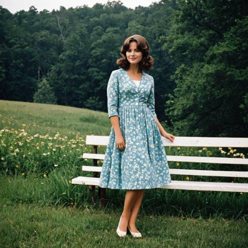 Woman in Classic 1960s Floral Dress Outdoors