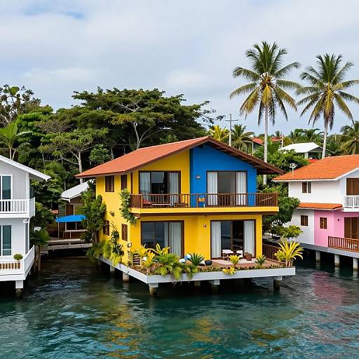Colorful Floating Tropical House on Colombian Coastline