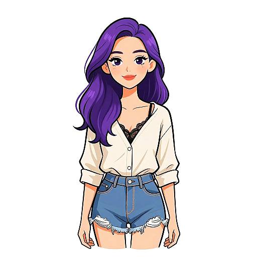 Casual Chic Woman with Purple Hair
