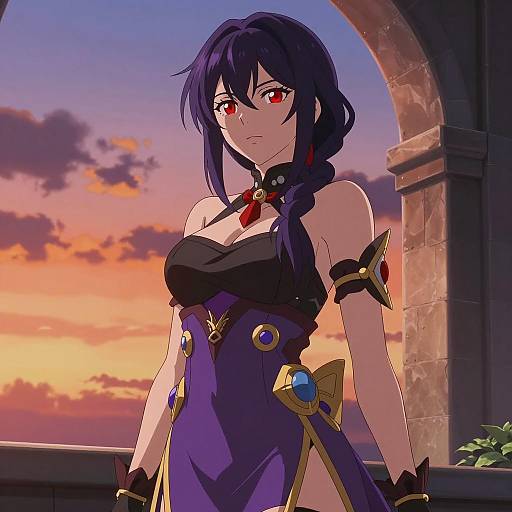 Anime Portrait of Confident Woman at Sunset