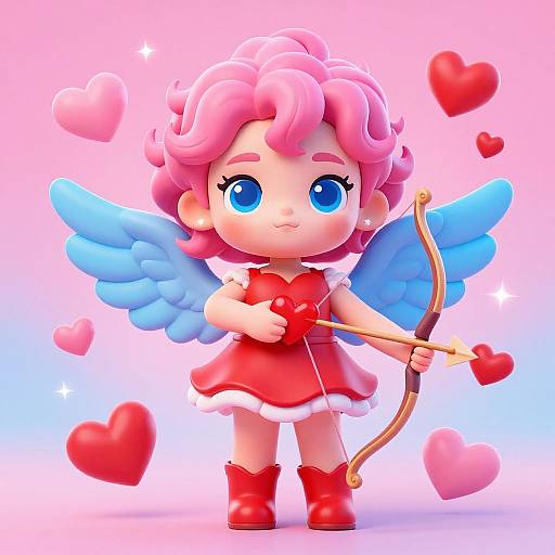 3D Cute Cupid Girl with Heart Arrow