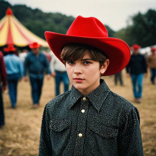 Boy in Red Cowboy Hat at Outdoor Carnival