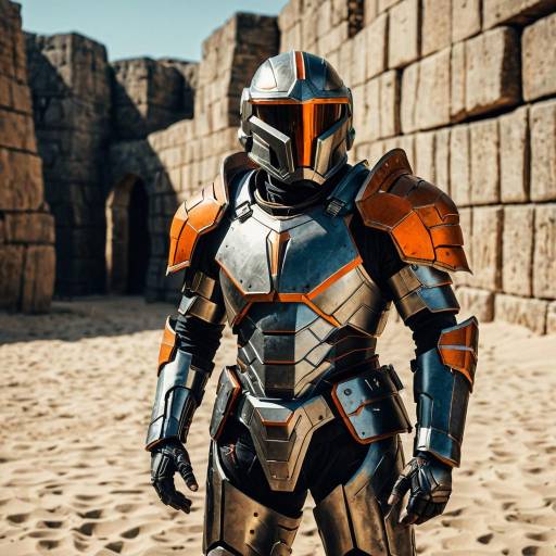 Futuristic Armored Hero in Desert Ruins
