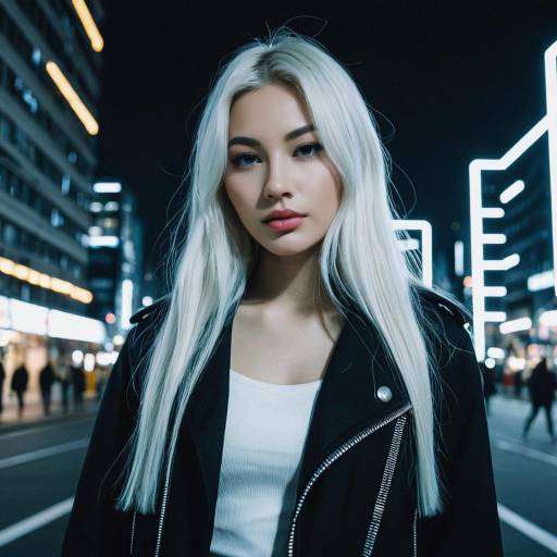 Young Scandinavian Woman in Futuristic Cityscape