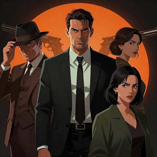 Moody Digital Illustration with Layered Figures