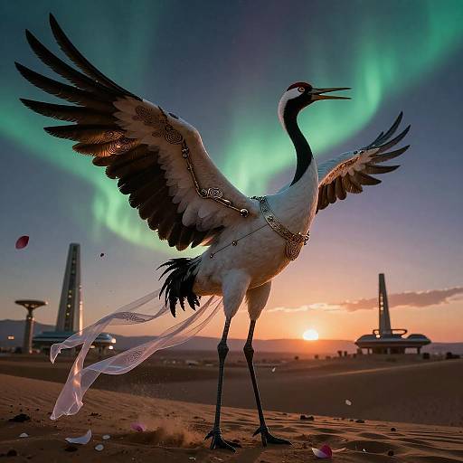 Ceremonial Bioluminescent Crane at Dusk