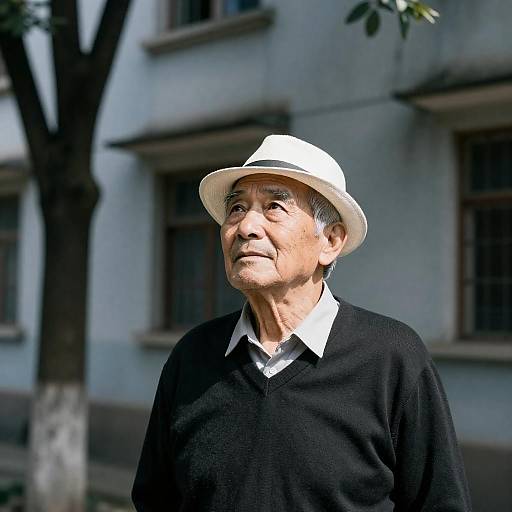 Reflective Elder in Urban Setting