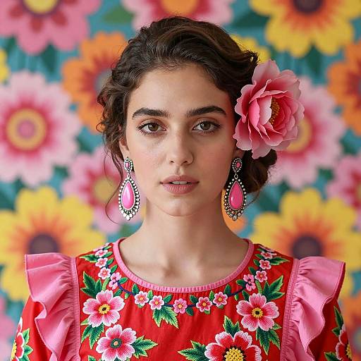 Elegant Woman in Vibrant Floral Setting