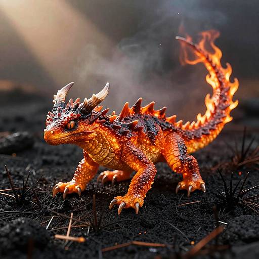 Realistic Fiery Wyvern in Scorched Landscape