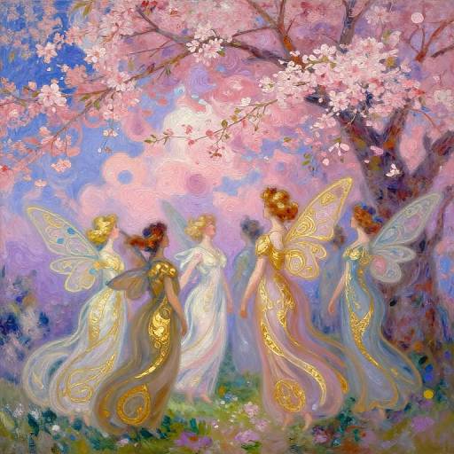 Ethereal Beings Under Cherry Blossoms