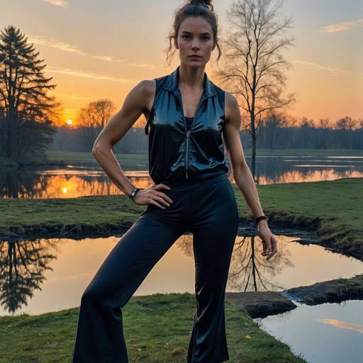 Athletic Woman in Black Outfit at Sunset