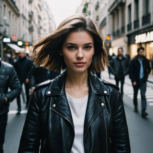 Young Woman with French Crop Hairstyle in Leather Jacket