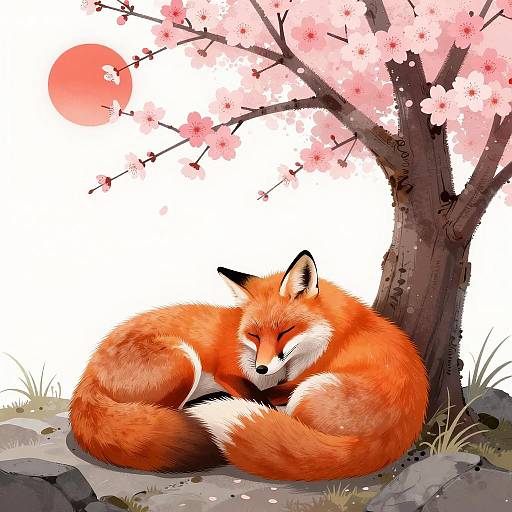 Dreamy Foxes Under Cherry Blossoms