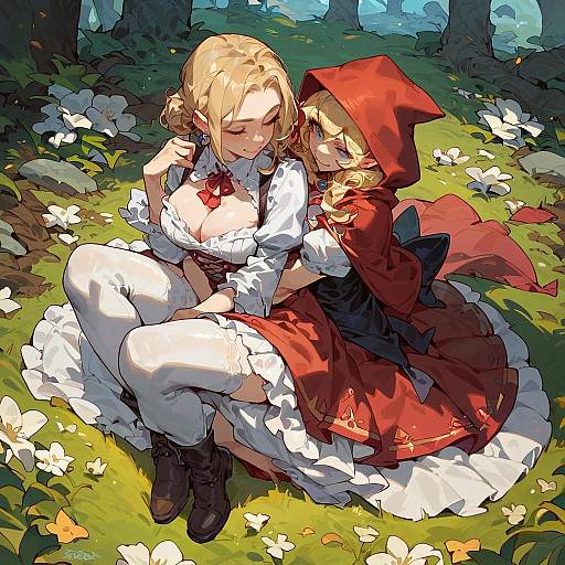 Blonde Red Riding Hood Smoking With Wolf