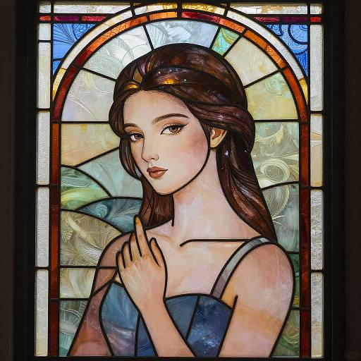 Elegant Young Woman Stained Glass Portrait