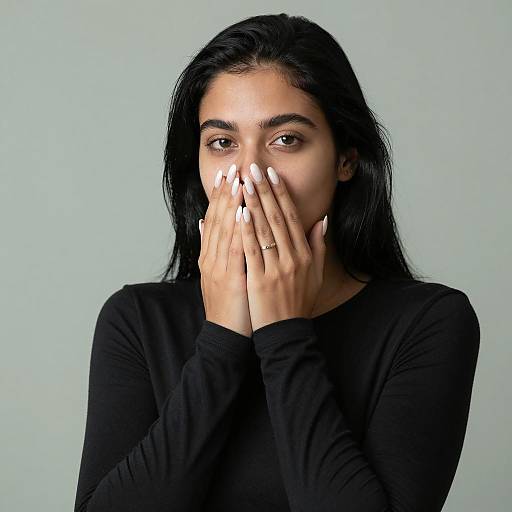 Pensive Woman in Black on Green