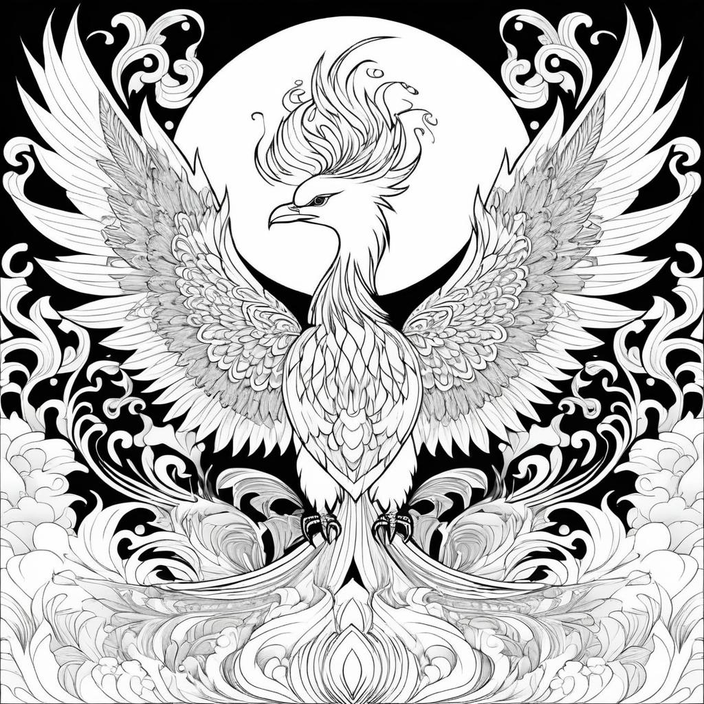 Majestic Phoenix Coloring Page Design