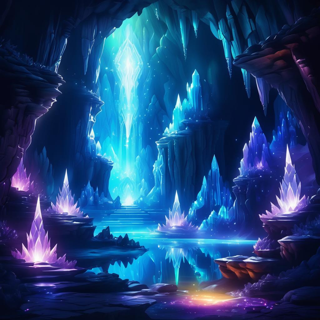 Mystical Cave with Glowing Crystals Artwork