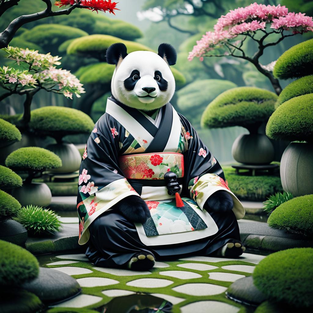 Anthropomorphic Panda in Zen Garden