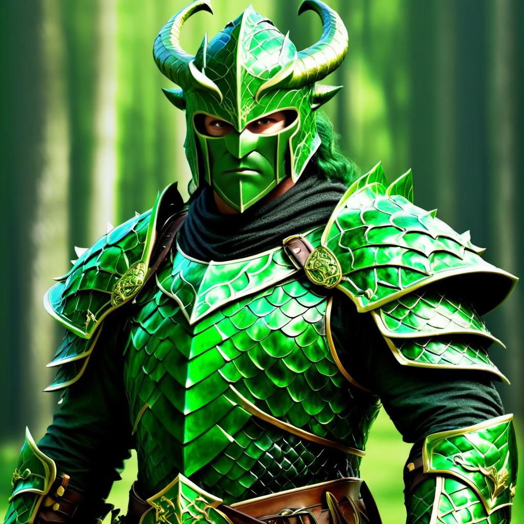 Emerald Armored Dragonborn Character Portrait