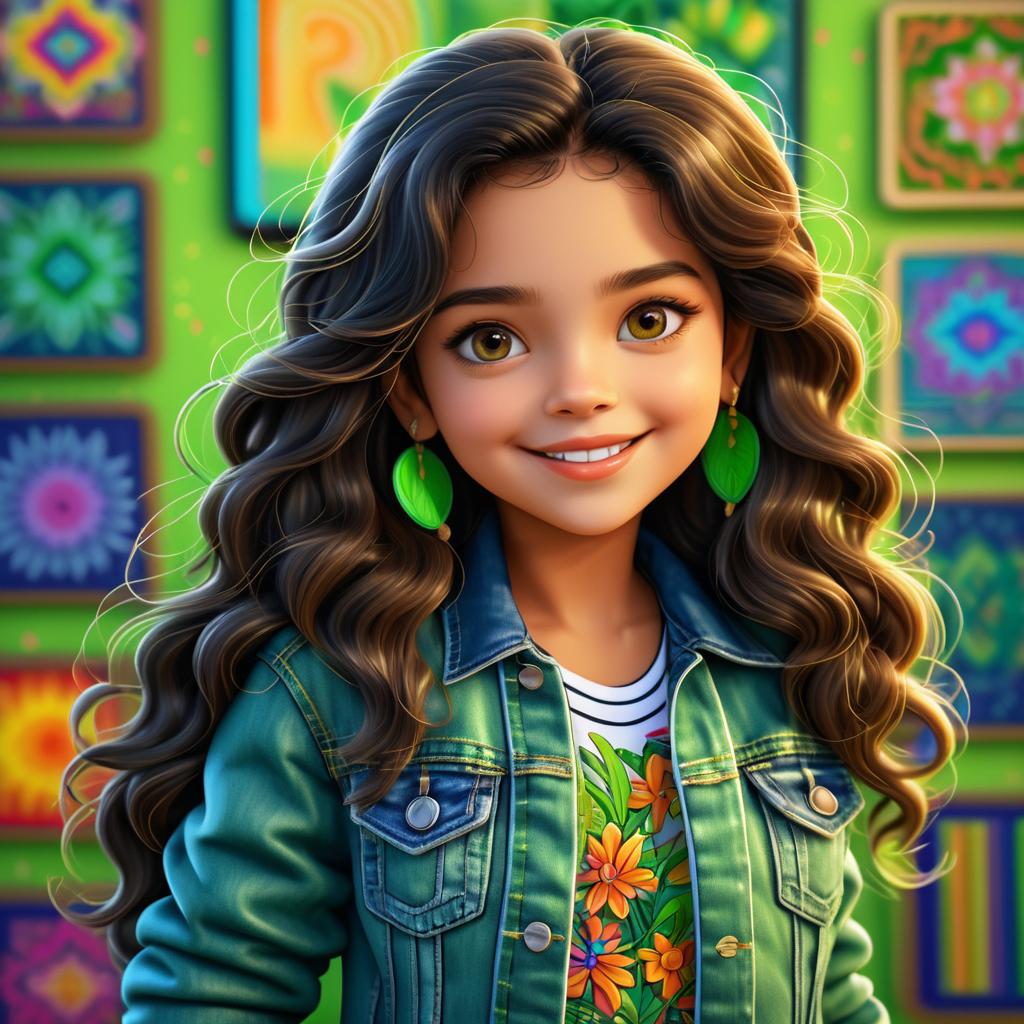 Cheerful Hispanic Chibi Girl in Denim