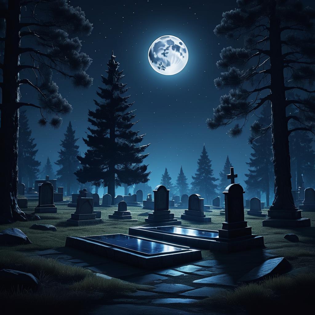 Cinematic Night in a Graveyard Scene