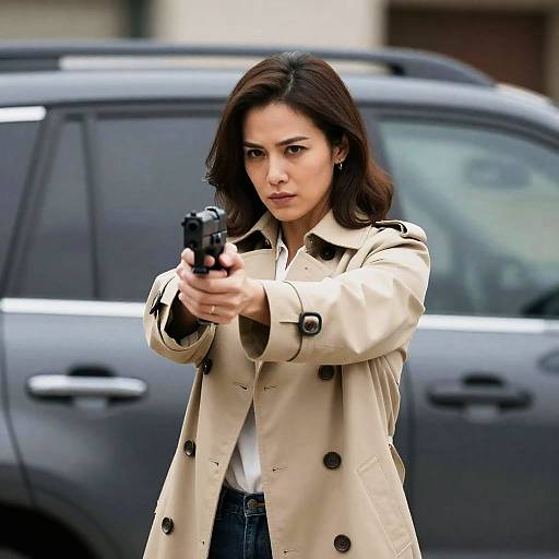 Intense Woman Aiming with Handgun