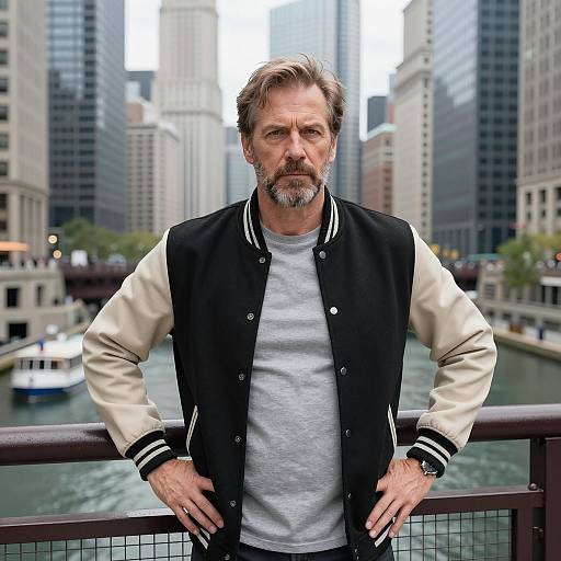 Serious Middle-aged Man on Urban Bridge