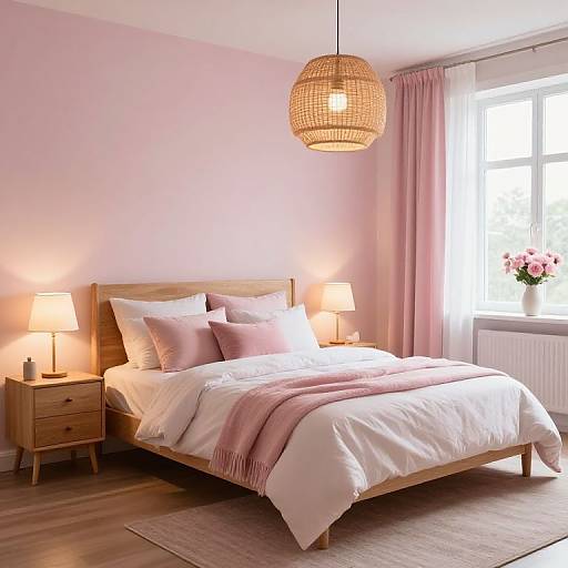 Cozy Scandinavian Bedroom with Pastel Pink