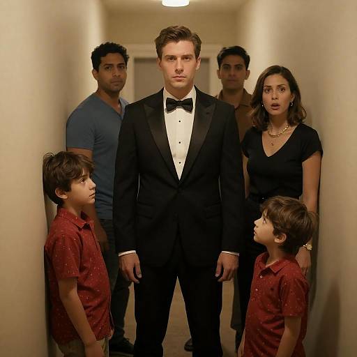 Dimly Lit Hallway Group Portrait