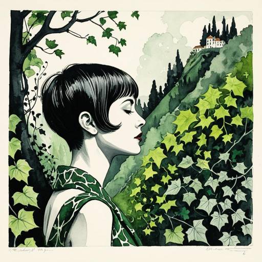 Surreal Portrait of Woman Merged with Ivy Forest