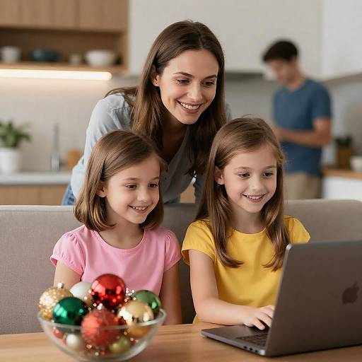 Mother and Daughters Christmas Laptop Moment