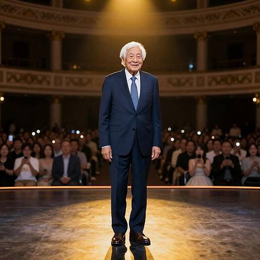 Illuminated Elderly Man on Stage