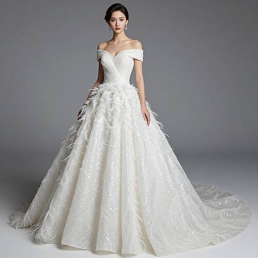 Sparkling Off-Shoulder Feather Gown