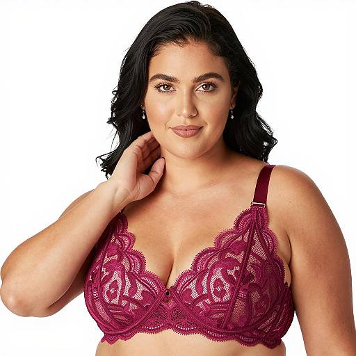 Plus-Size Woman in Magenta Lace Bra