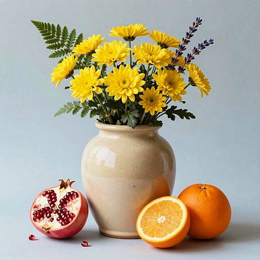 Matte Stoneware Jar with Chrysanthemums