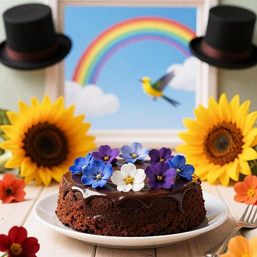 Sunlit Window: Rainbow Cake and Flowers