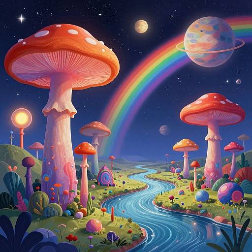 Surreal Alien Landscape with Mushrooms