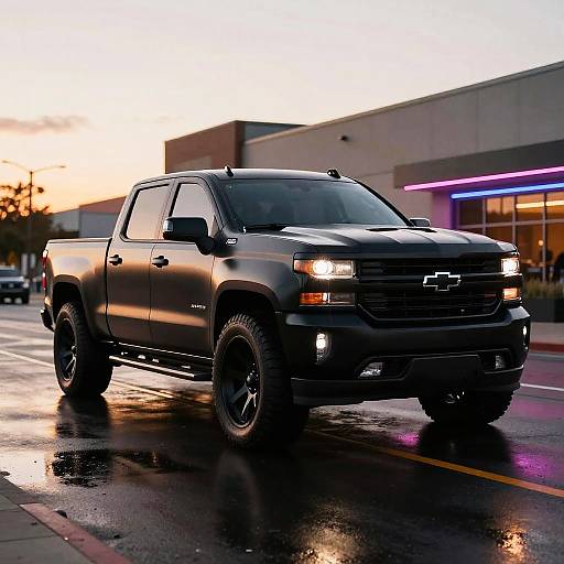 Slammed Chevy Silverado at Sunset