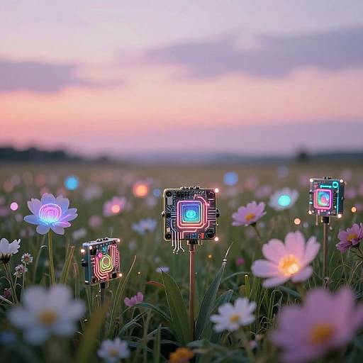 Surreal AI Meadow at Sunset