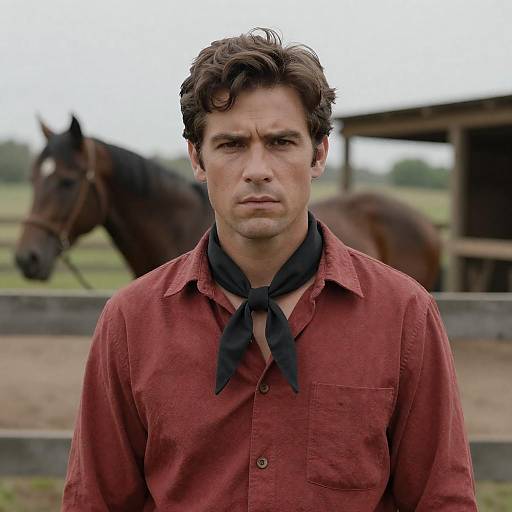 Serious Man in Red Shirt Portrait