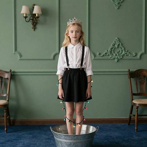 Crowned Blonde Girl with Christmas Lights