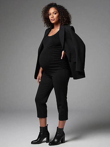 Sleek All-Black Plus-Size Maternity Portrait