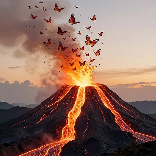 Volcanic Eruption with Mystical Butterflies